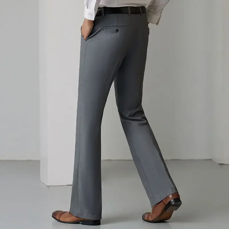 Homme costumes pantalon drapé évasé fluide serré jambe large noir affaires Social couture cloche bouche pantalon pour hommes formel classique