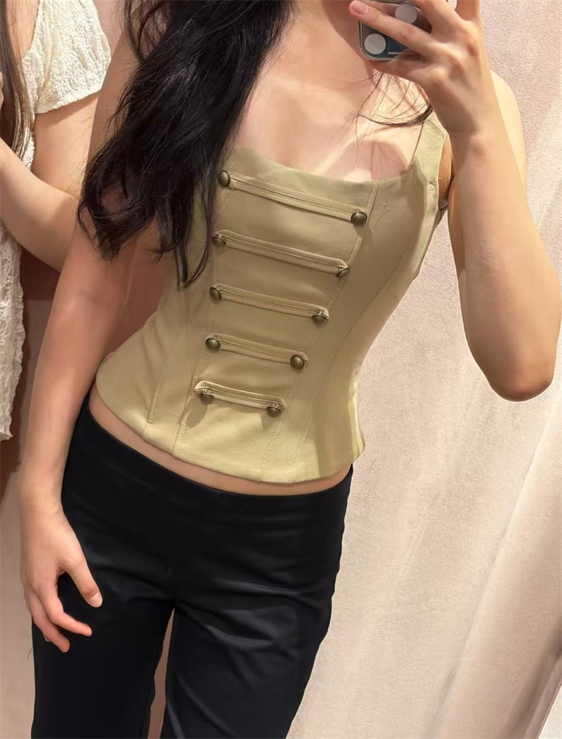Guobioziy 2026 Nouveau débardeur d'été pour femme, couleur unie, avec manchettes décoratives, coupe ajustée, idéal pour la plage et les vacances, style sexy et tendance