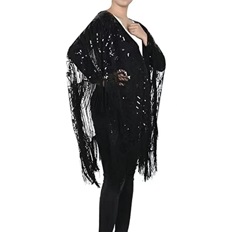 Châles et enveloppes pour robes de soirée pour femmes, robe à paillettes respirantes, cape de mariage perlée à franges, cosplay des années 1920, 303