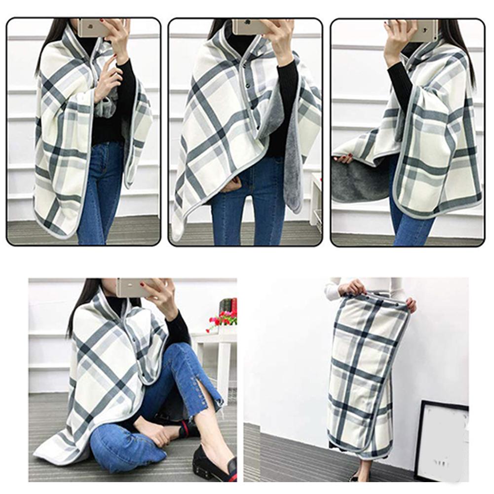 Couverture châle multifonctionnelle pour sieste au bureau, Cape couvrant les jambes, chaleur du canapé, écharpe épaisse en Double Tartan