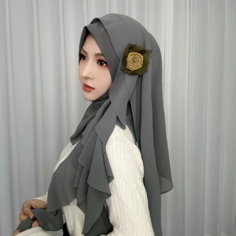Rose Applique Design mousseline de soie musulman automne nouvelles enveloppes féminines Hijab