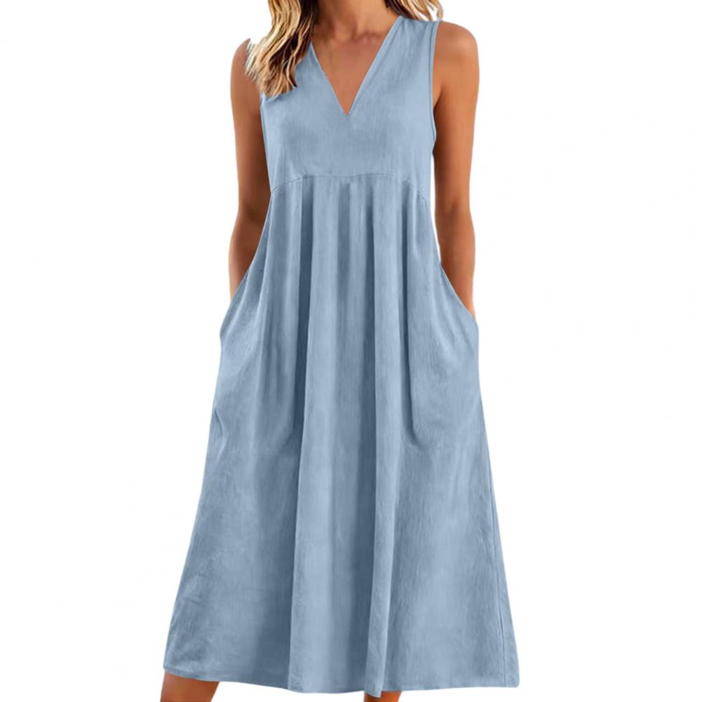 Pantalon large décontracté en coton et lin pour femme, robe d'été sans manches à col en V, pantalon ample décontracté à jambes larges