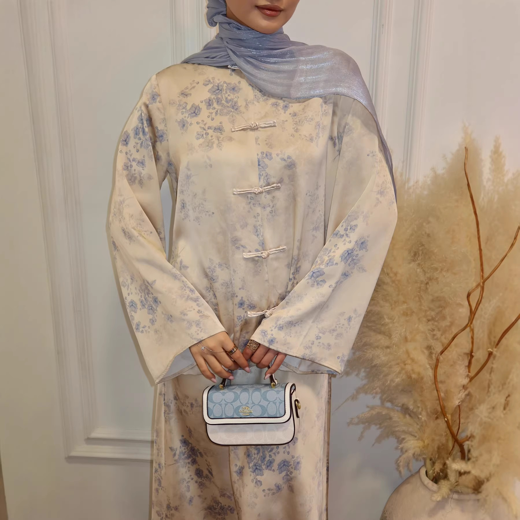 Ensemble jupe et veste musulmane pour femme, jupe longue, ensemble 2 pièces, imprimé floral, veste à simple boutonnage, tenues Eid Ramadan Dubaï