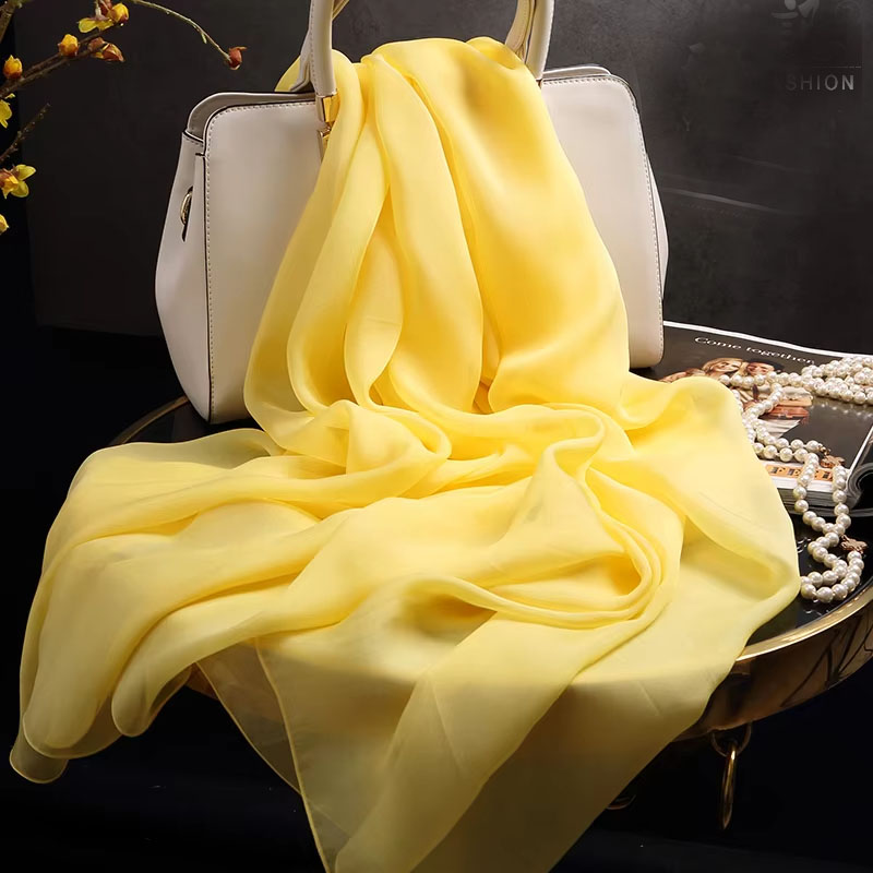 Group écharpe en mousseline de soie pour femme, foulard pour femme, écharpe pour femme, enveloppes pour dames, foulard solide pour la présidence, injplanchers f jaune, 100%