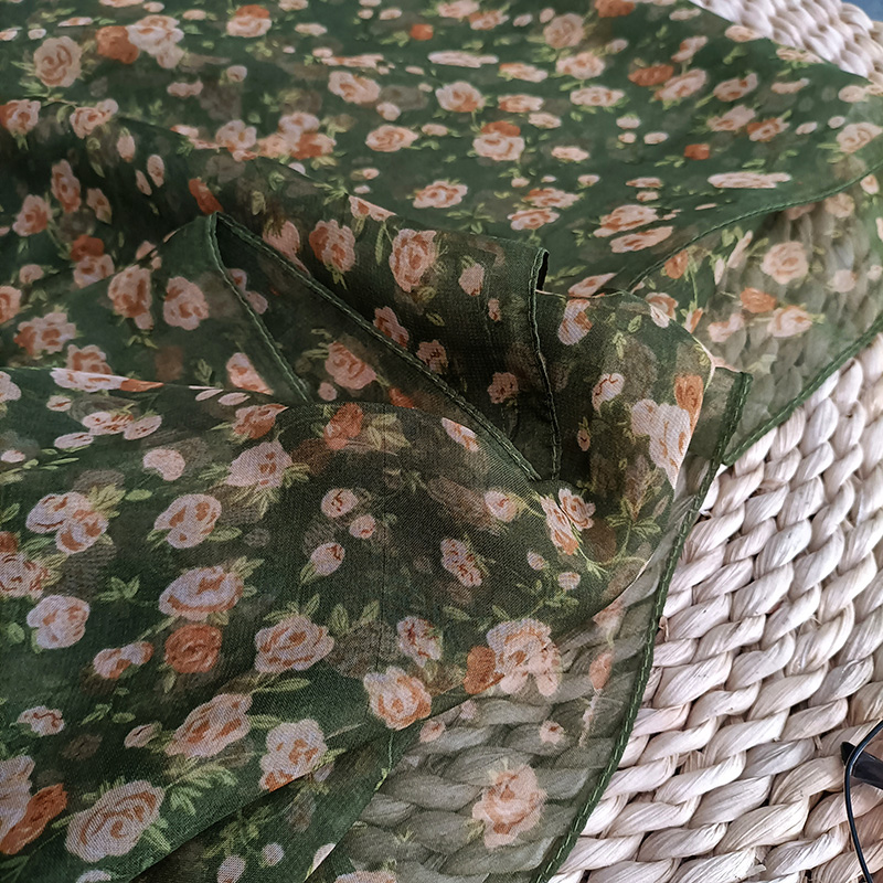 Foulard Georgette en Mousseline de Soie pour Femme, Bandana Élégant, Châle Long à Fleurs, Protection Solaire, Mince et Respirant, Été, 70x180cm