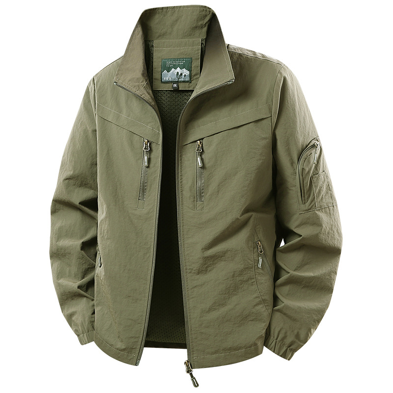 Veste Homme Printemps-Automne Fine pour Extérieur, Pêche, Voyage, Décontractée, Col Montant, Polyvalente, Tendance, Grande Taille, en Polyester