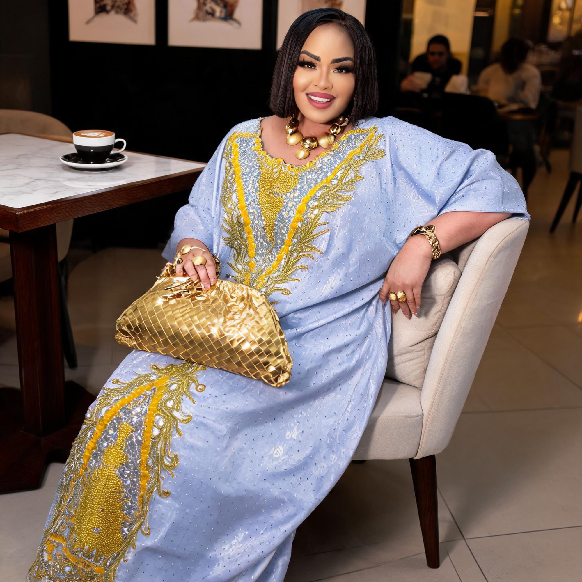 Robes africaines pour femmes grande taille, robe longue avec écharpe, design brodé Bazin Riche