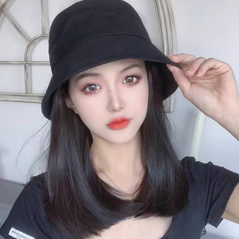 Nouveau : Chapeau Bob synthétique avec perruque intégrée, coupe courte et droite, pour femme, extensions de cheveux à clipser, idéal pour l'automne