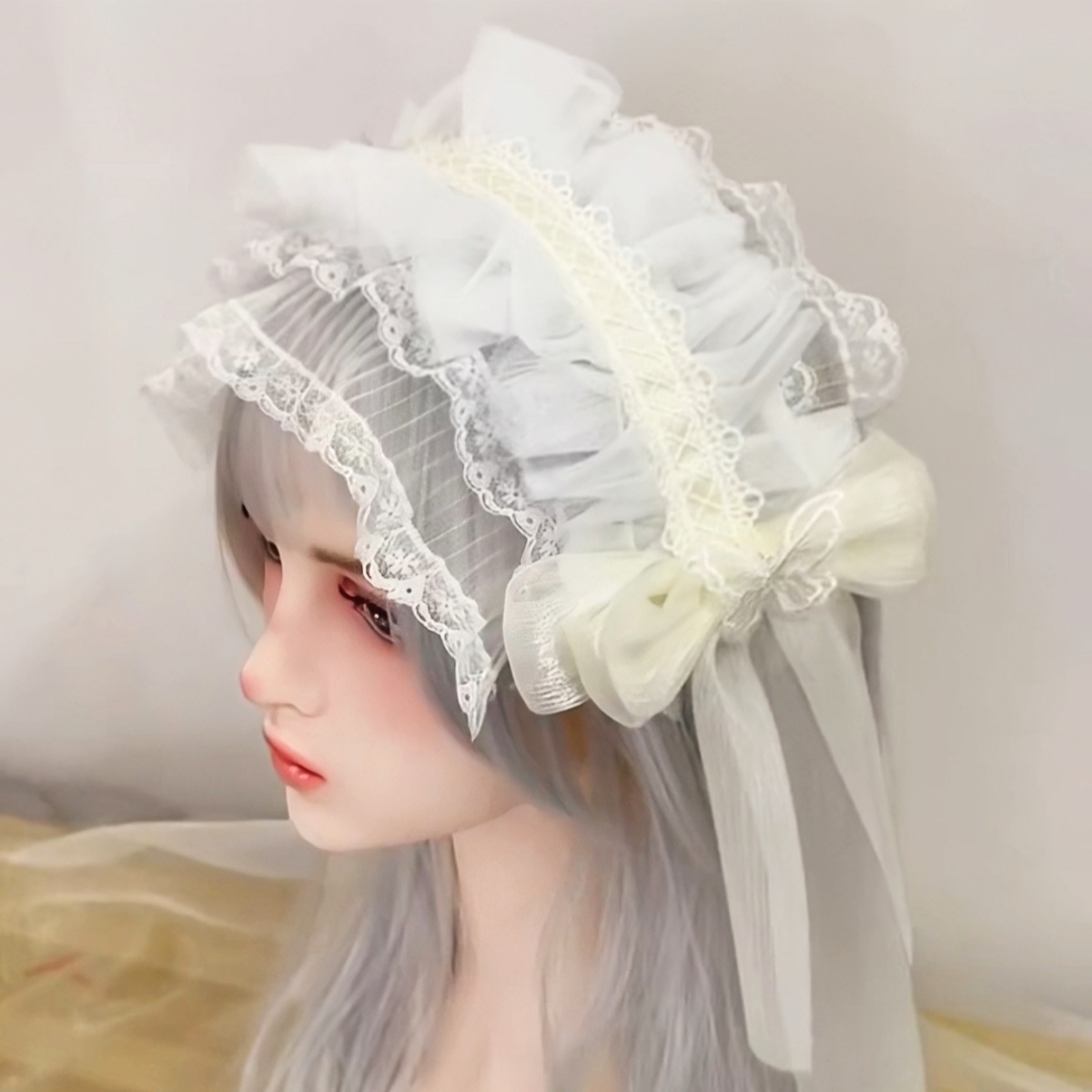 Serre-tête style voile pour femmes et filles, Harajuku, à volants, en dentelle florale, avec nœud, style Lolita gothique, accessoires pour cheveux.