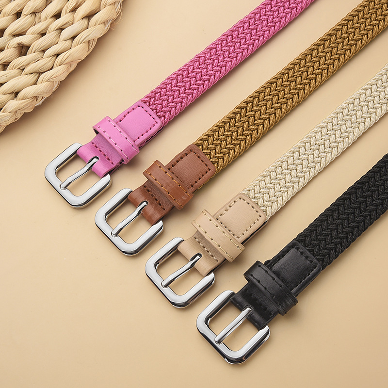 Ceinture de taille en toile décontractée pour enfants, garçons et filles, pantalons décoratifs, tissage élastique, boucle d'aiguille, ceinture en cuir
