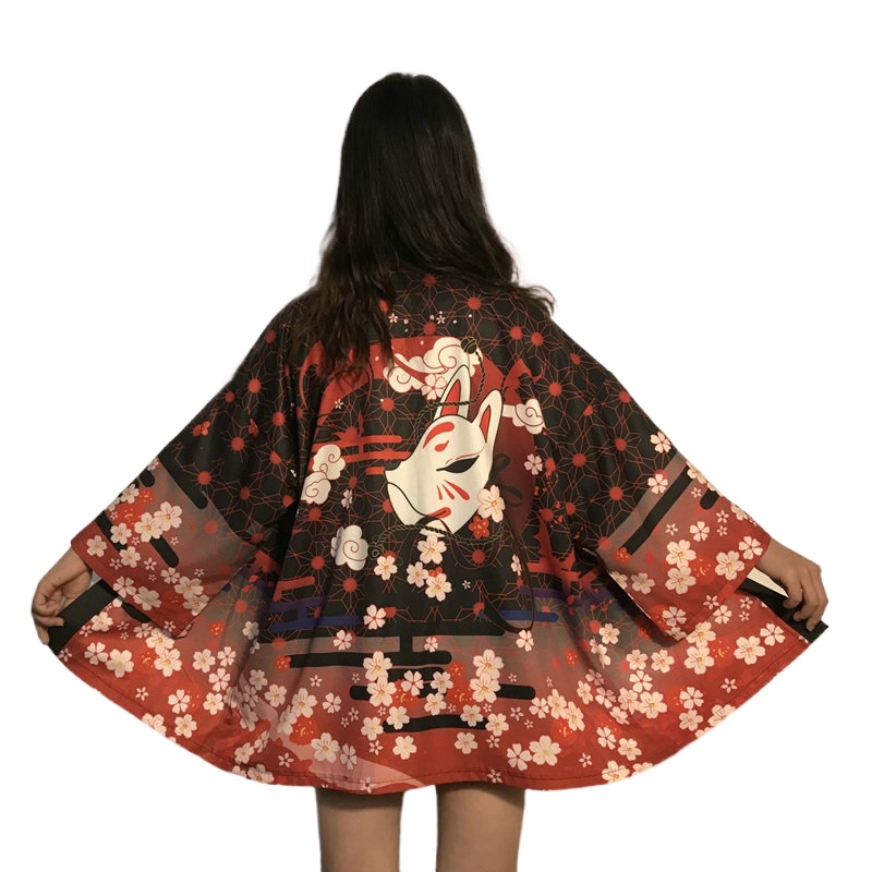 Kimono Yukata japonais, Top d'été 2020, grue à couronne rouge Haori, Kimono japonais Harajuku Boho Yukata pour femmes V1866