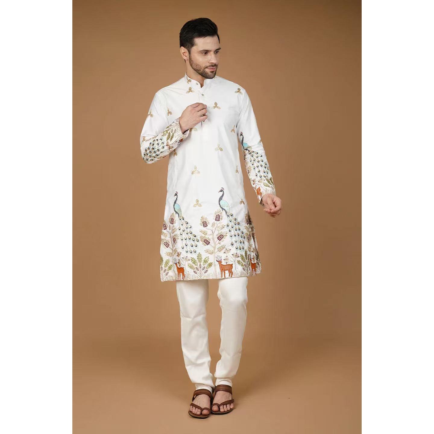 Vêtements paon islamique musulmans pour hommes, Kimono imprimé Jubba Thobe, longue Robe musulmane, Abaya Caftan Islam du moyen-orient