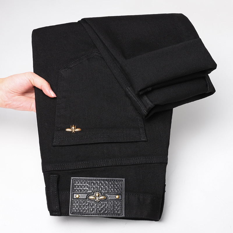 Jean noir pur pour hommes, pantalon long en denim simple, à la mode, de luxe léger, tendance, extensible, coupe slim, haut de gamme et polyvalent