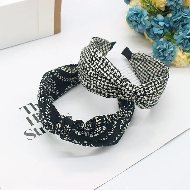 Bandeau noué en tissu de Style ethnique, accessoires de cheveux à bord large pour femmes et filles, bandeau antidérapant à la mode