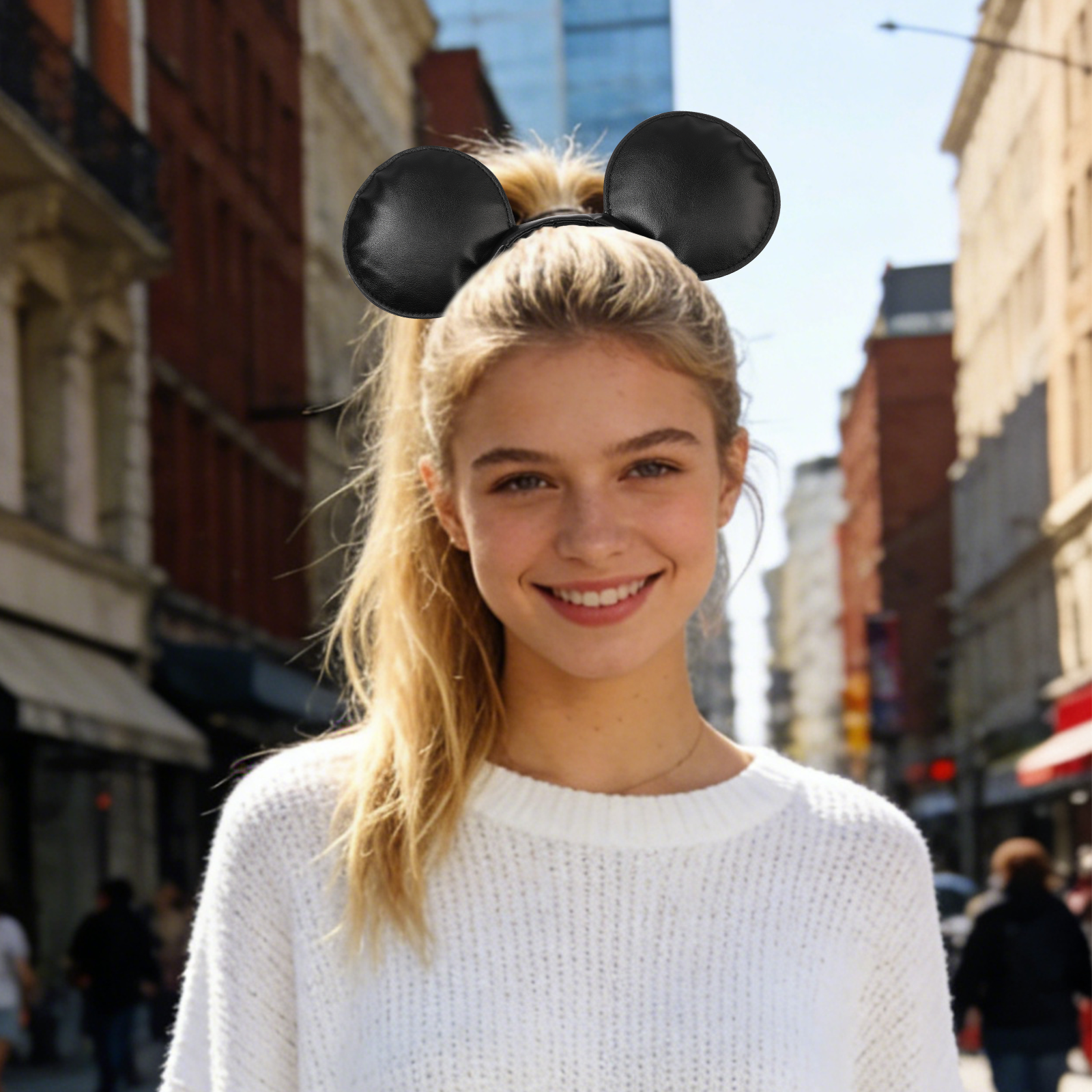 Serre-tête en tissu fait main pour garçons, motif oreilles de souris de dessin animé, sans nœud, style mignon, accessoire de coiffure pour femmes