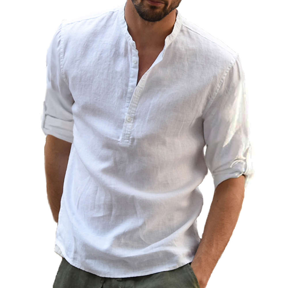KB nouveaux hommes blouse décontractée coton lin chemise hauts amples à manches longues t-shirt printemps automne décontracté beaux hommes chemises