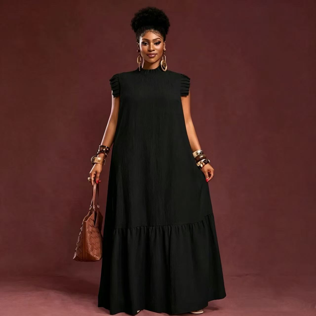 Robe élégante pour femmes grandes tailles, style décontracté pour le travail, style européen et américain, avec texture plissée et ourlet large et évasé