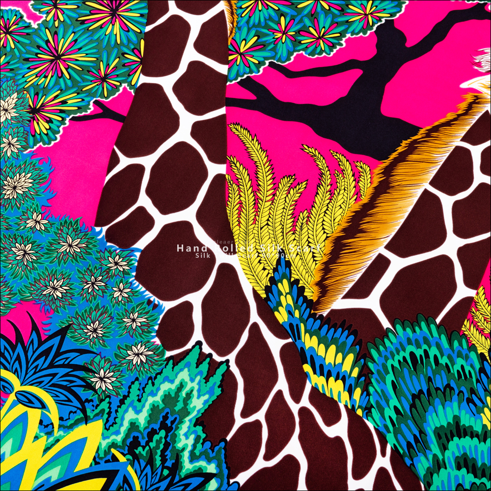 The Three Graces Foulard de marque de luxe avec imprimé Girafe pour femmes, écharpe carrée en soie 90x90, 100% soie naturelle, pour cheveux