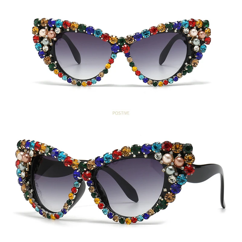 Lunettes de soleil œil de chat pour femmes et hommes, diamant de luxe sexy, design de marque vintage, grand cadre tendance, verre solaire en cristal et biscuits