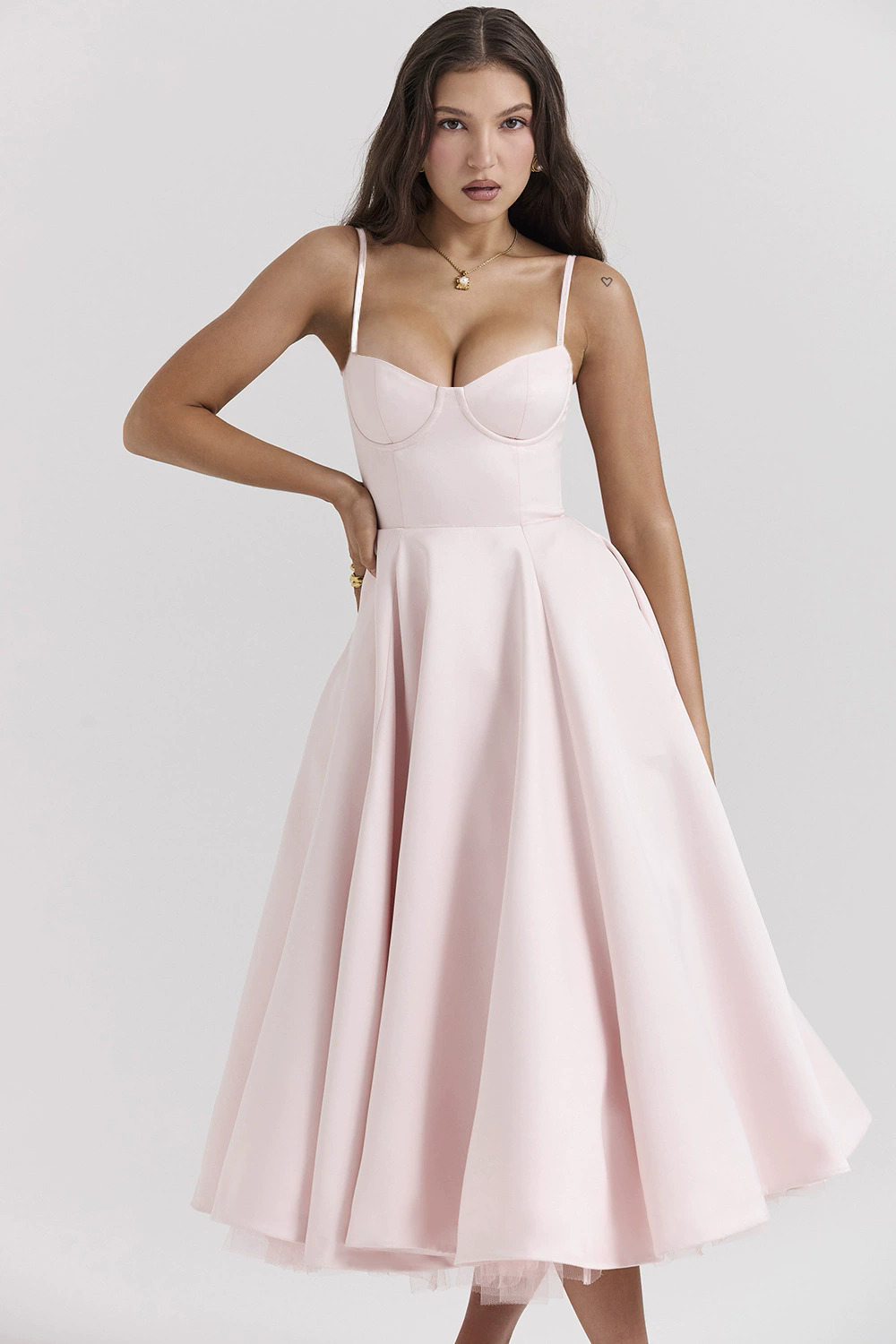 Été Flare robe mi-longue élégante 2025 nouveautés Spaghetti sangle Bustier robe femmes robes doux rose haut pour femme CHP1