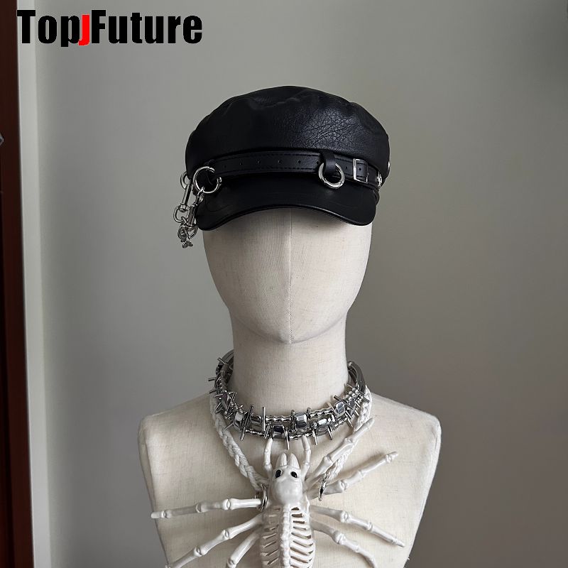 Chapeau Unisexe Style Harajuku Gothique Lolita, Béret Designer Punk pour Femmes et Hommes, Casquette Métallique Punk Subculture, Casquette Streetwear