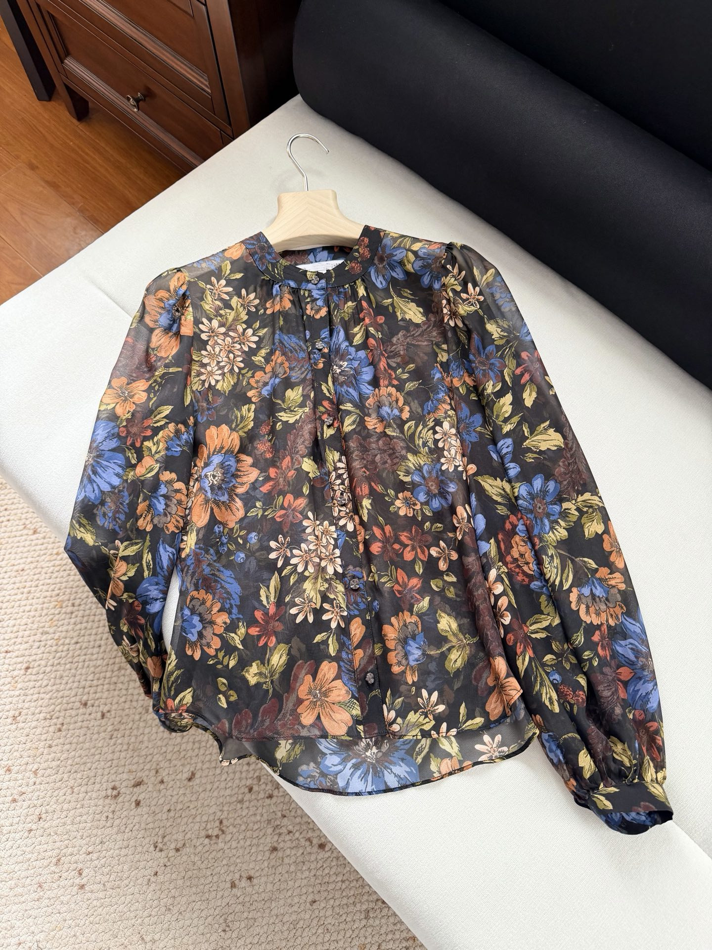 Chemisier à manches longues en soie 100% à imprimé floral de style bohème pour femmes
