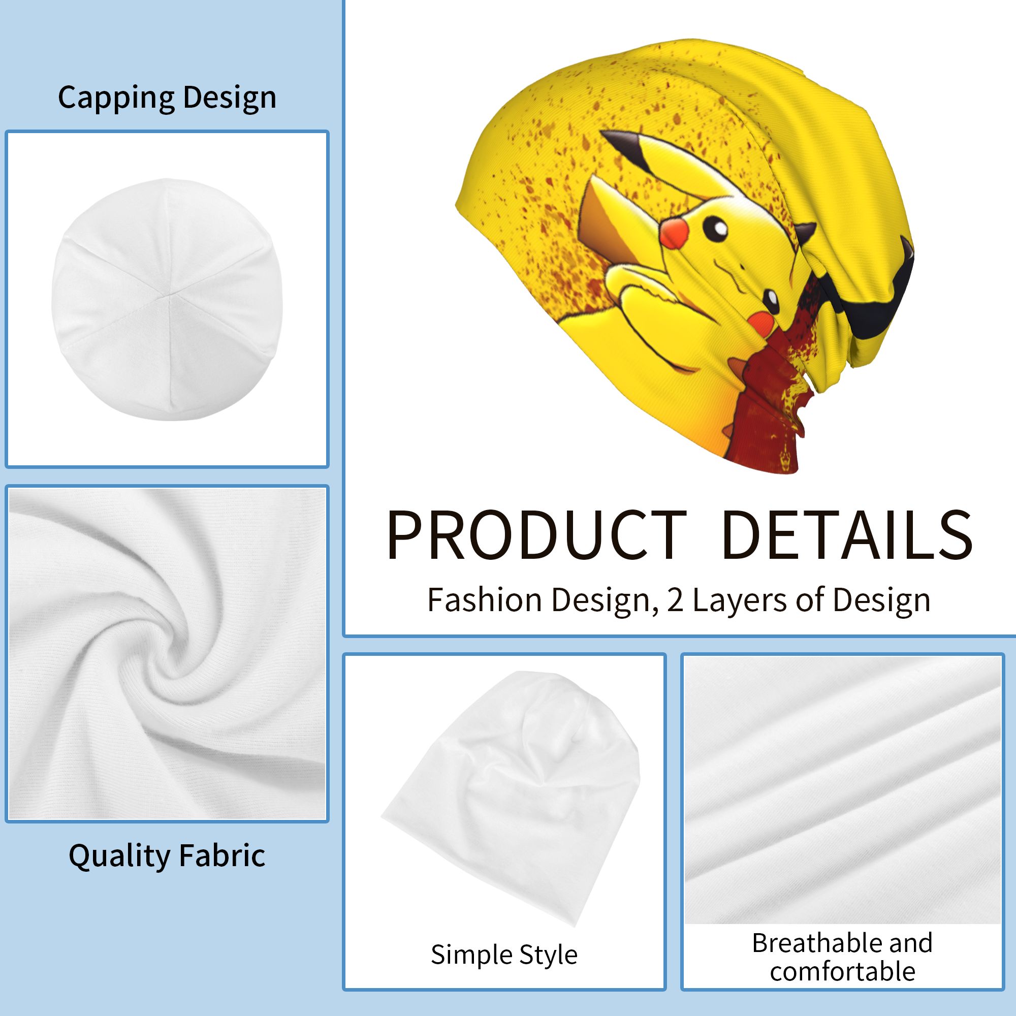 Bonnet de style automnal, bonnet fin pour hommes et femmes, thème anime Pokémon Pikachu, casquette d'été, bonnets et casquettes de style Skullies.