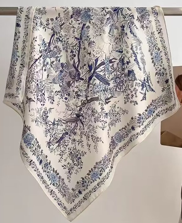 Foulard carré imprimé motif floral en soie de mûrier 100%, foulard de luxe pour femme, châle de protection solaire, accessoires de mode