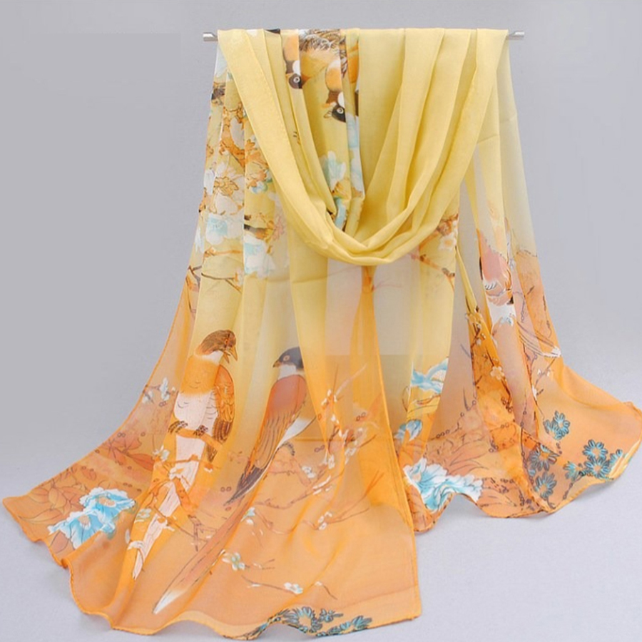 Écharpe en mousseline de soie pour femmes, motif pie, Simulation de soie, longue écharpe en gaze, protection solaire, sac à bandoulière, foulard