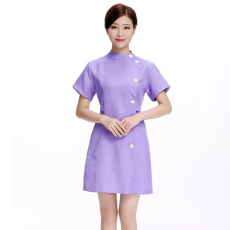 Uniforme de beauté rose avec belle robe, vêtements de travail de salon, uniformes de spa, manteau de gIslande, robe blanche de spa, vêtements expérimentaux