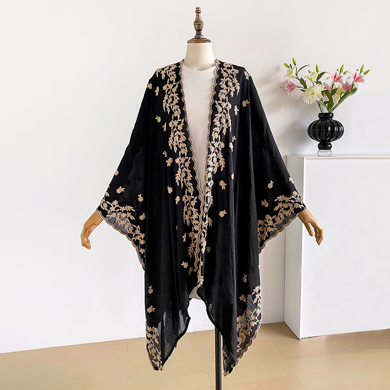 Cardigan brodé d'été pour femme, style bohème, kaftan de plage, tenue de soirée ample et élégante, paréo de bain, kimono long de vacances