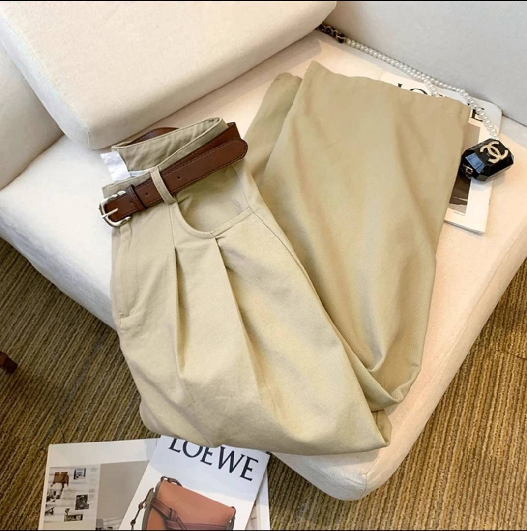 Jean kaki taille haute à jambe large pour femme, coupe droite ample, longueur ras du sol, fluide et amincissant, collection automne, offre spéciale de la saison