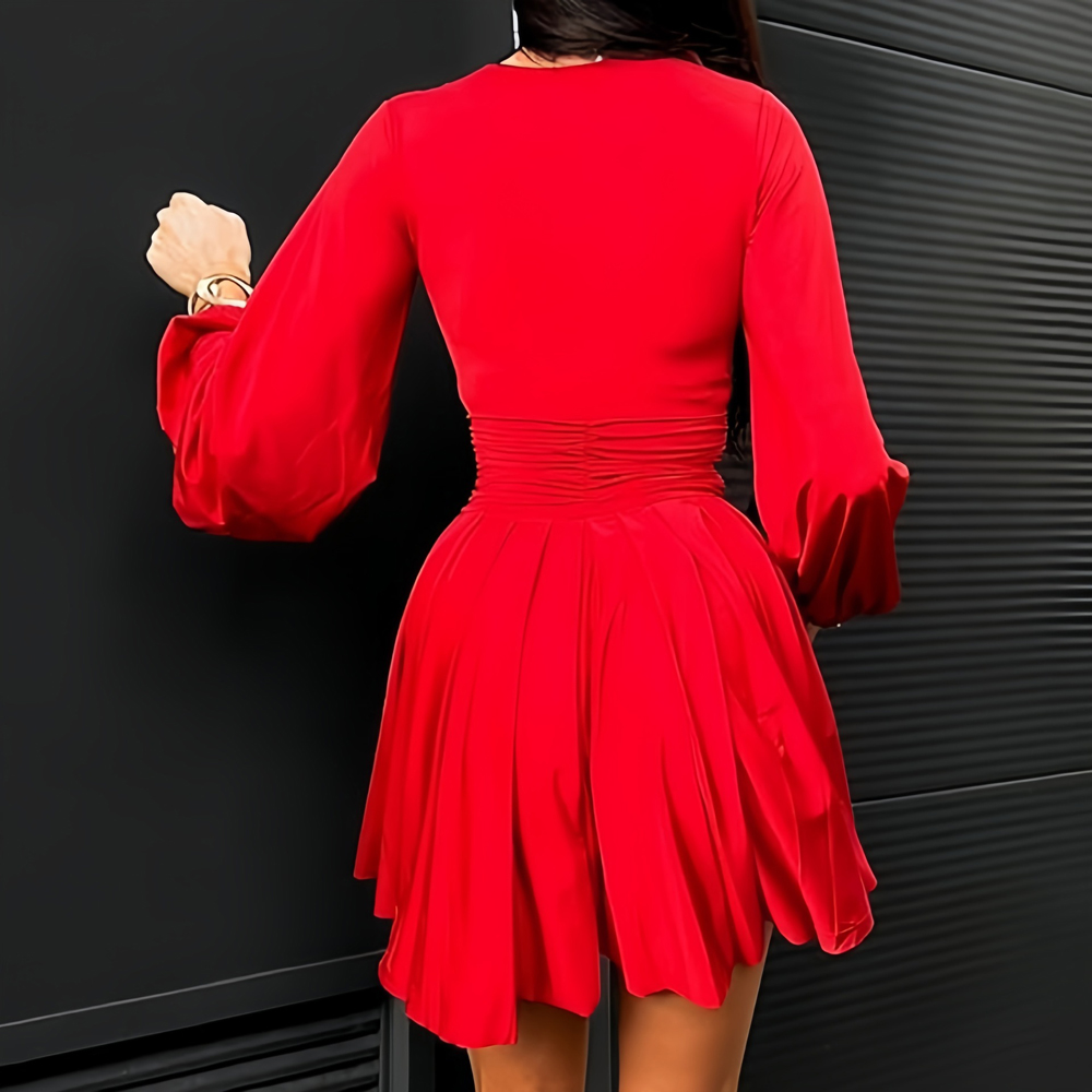 Robes d'été pour femmes, sexy, à manches longues, col en V profond, taille froncée, détail boutonné, mini-robe décontractée couleur sable, dropshipping