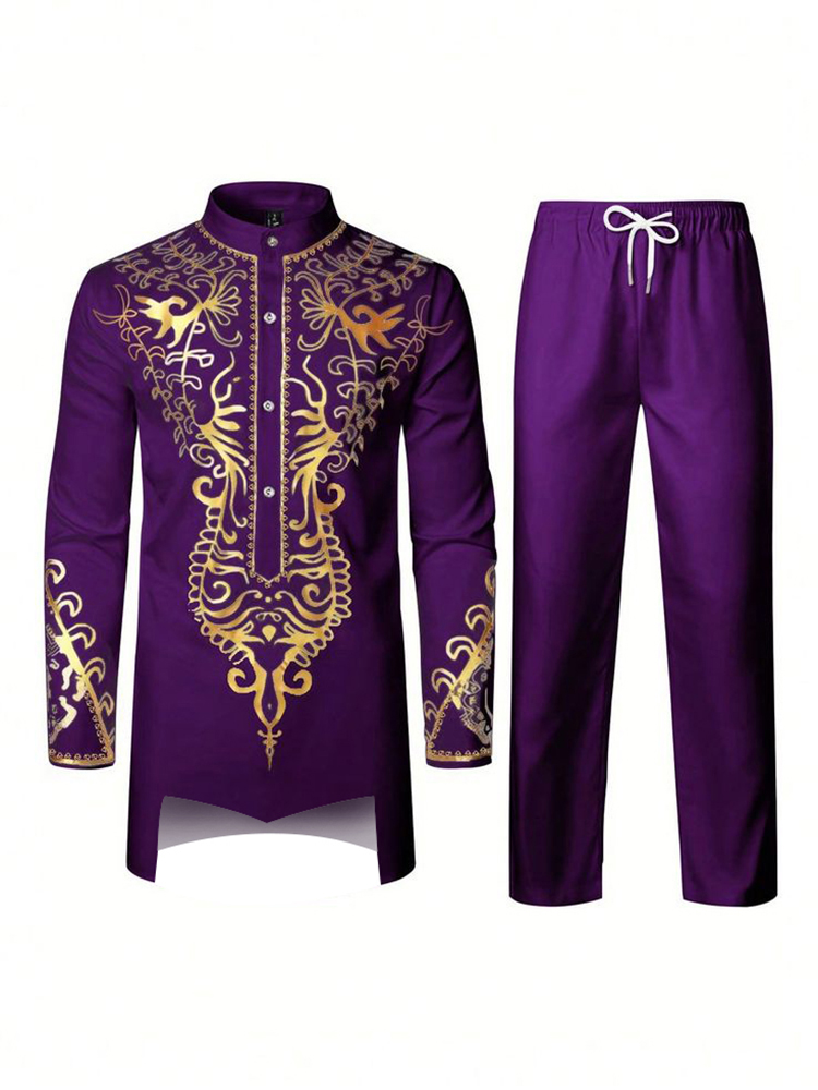 Robe musulmane bleu à manches longues pantalon la robe traditionnelle des hommes arabes impression de modèle 3D noir blanc jaune marine