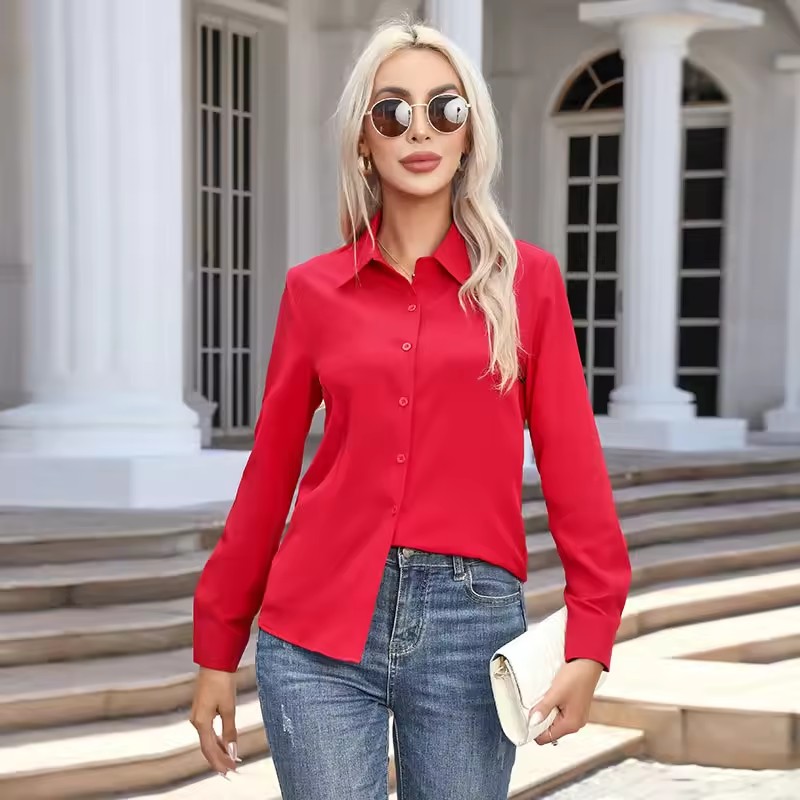 Chemise à manches longues pour femmes, chemisier de bureau pour dames, bouton mince, revers, blanc, tempérament, affaires, décontracté, commpiedmont, document solide