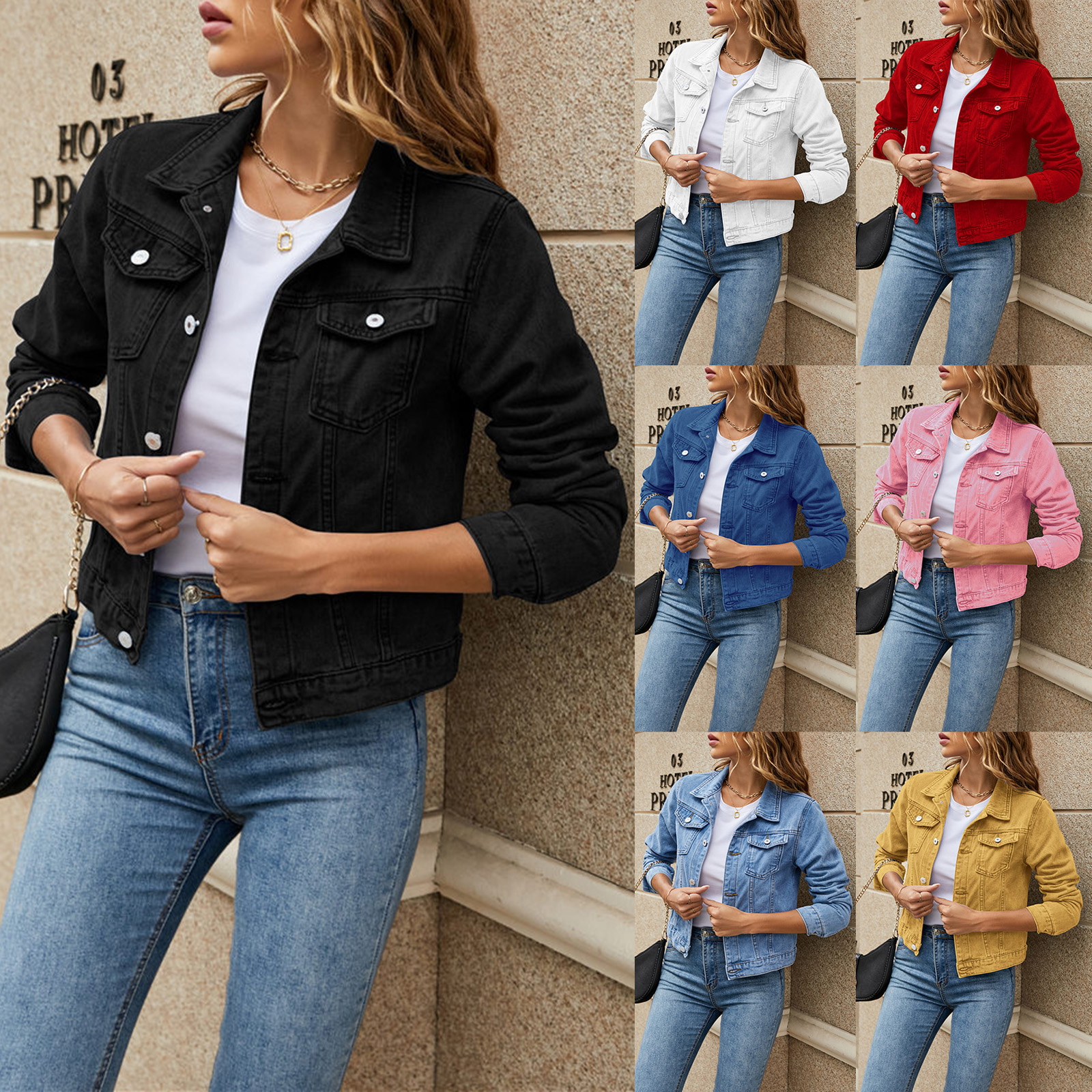 Vestes en Jean pour femmes, mode femme décontractée, manches longues, revers solide boutonné, poche poitrine, veste en Jean Slim, manteau d'automne et d'hiver