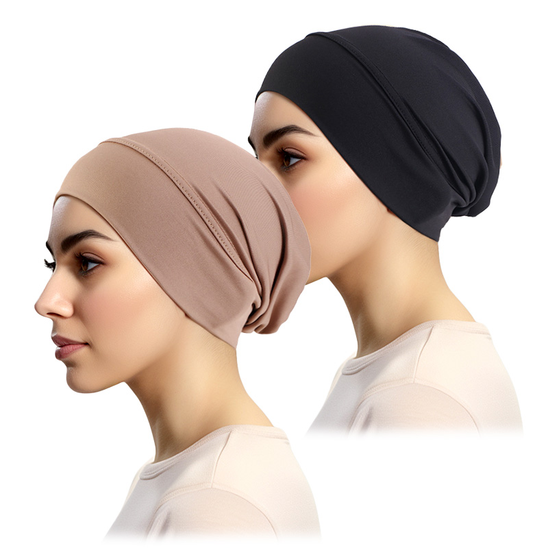 2 pièces/lot solide musulman Turban chapeau Hijab casquettes islamique foulard Bonnet inde chapeaux femme bandeau Turbante Mujer femmes Hijabs