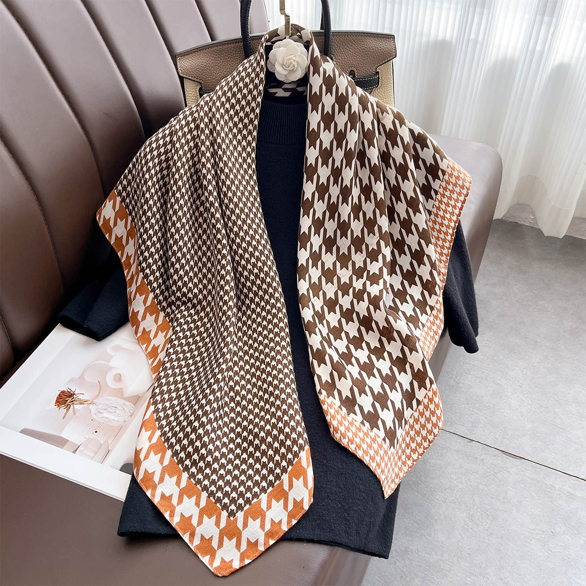 Foulard carré imprimé Floral pour femmes, 90x90cm, Imitation soie, Bandanas d'été, Hijab fin, foulard de luxe, châle de plage