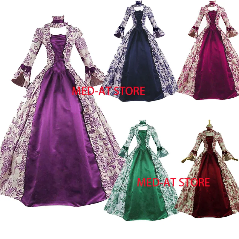 Grande taille femmes médiévale Marie Antoinette Cosplay Robe violet victorien fête Court Robe Renaissance gothique Robe florale