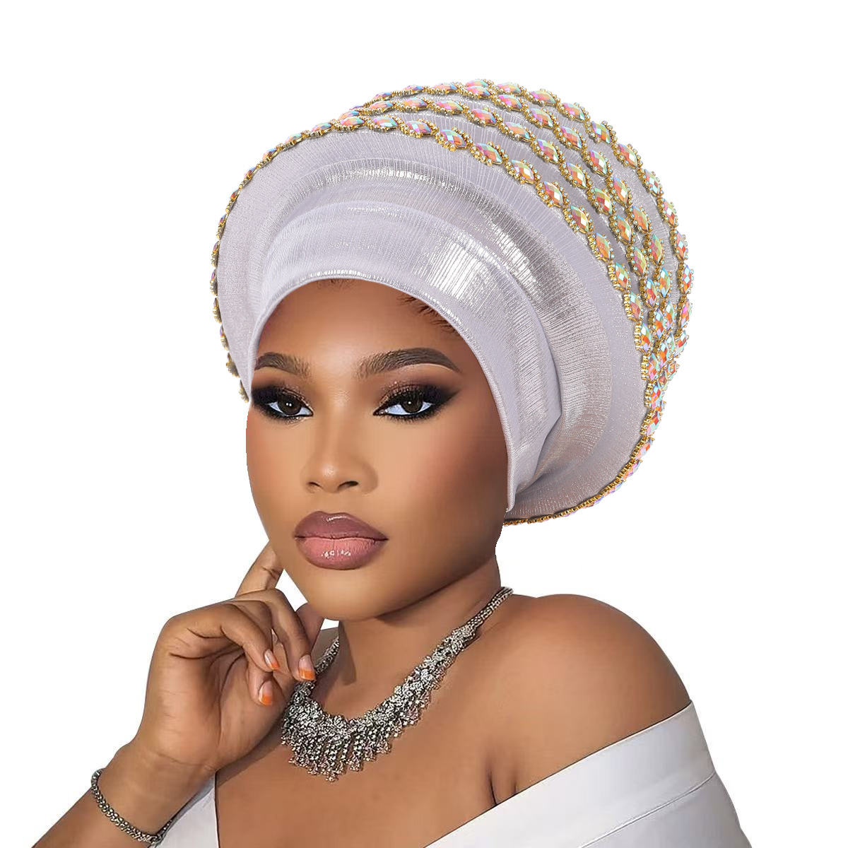 Chapeaux de soirée élégants pour femmes, pour mariage africain, été et automne, couleur unie, avec diamants, turbans africains pour femmes