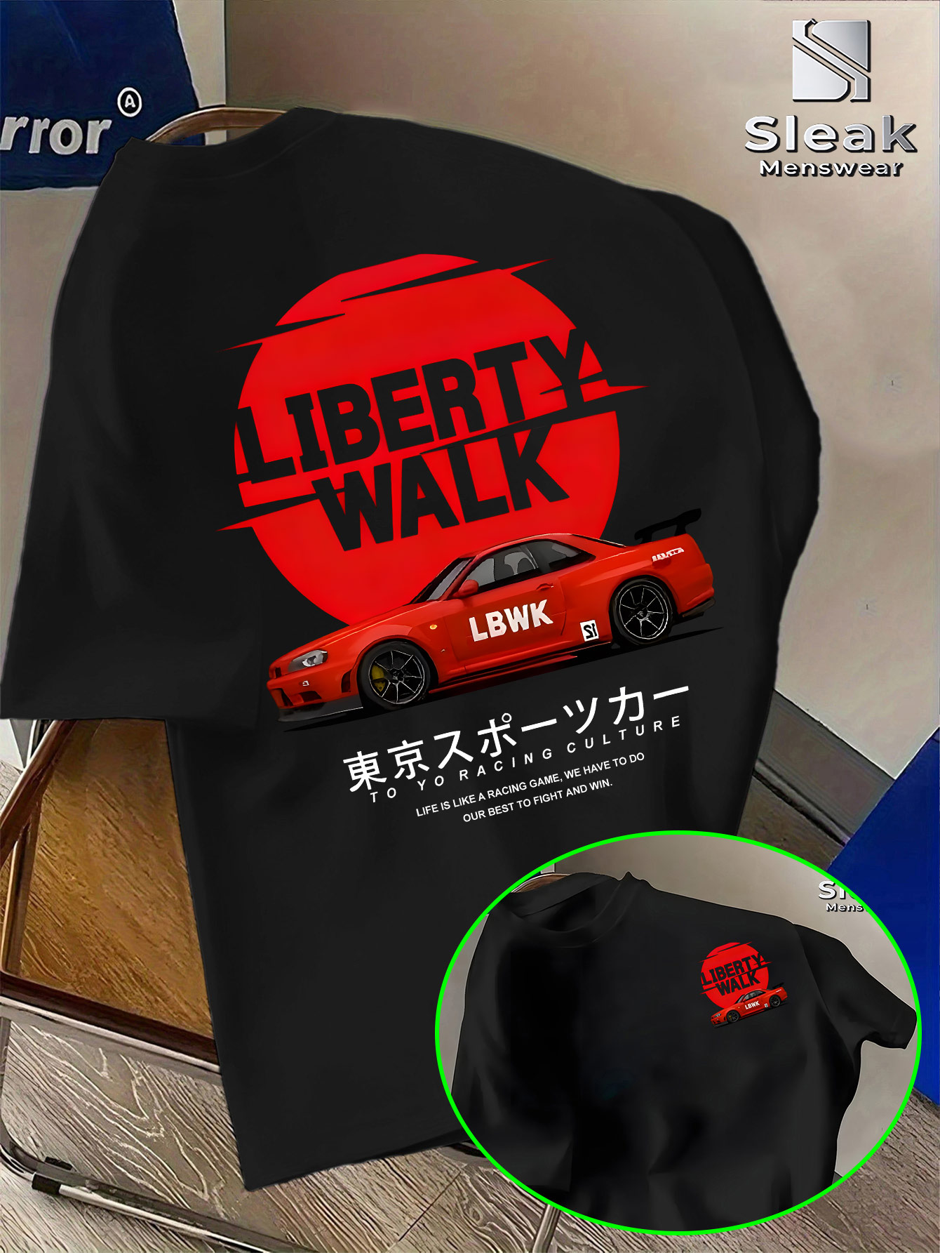 T-shirt à manches courtes pour homme pour l'été, LIBERTY WALK, imprimé tendance de voiture de sport modifiée, respirant et à la mode, style unique.