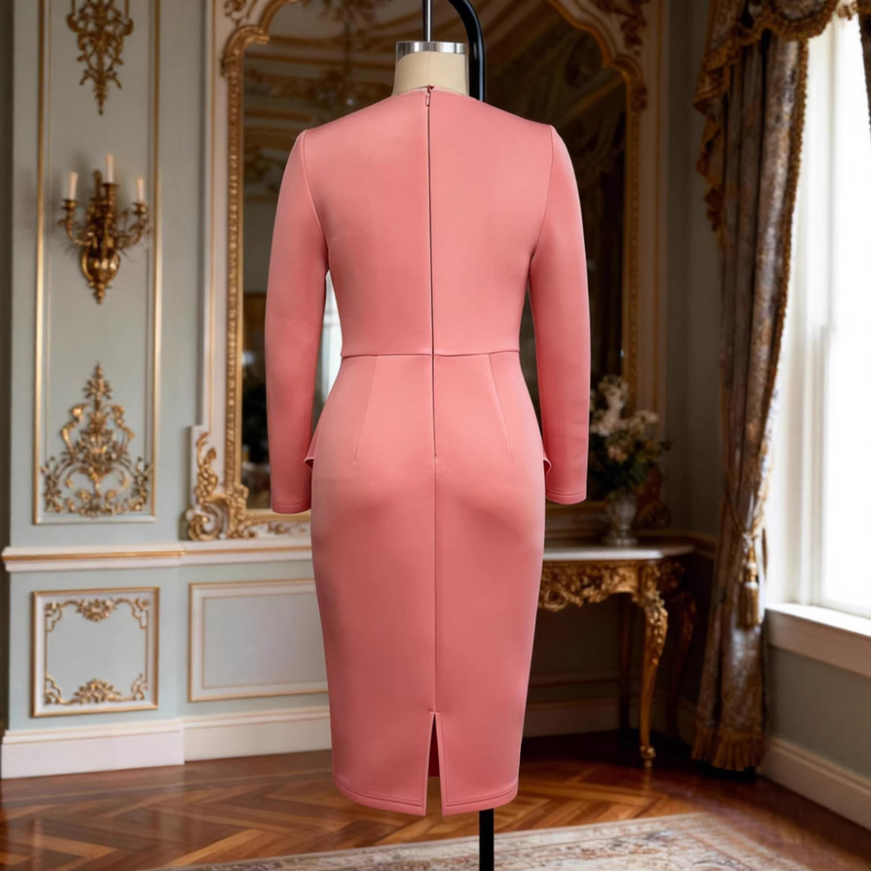 Robe mi-longue pour femme, style Y2K, streetwear, à volants, col rond, manches longues, coupe ajustée aux hanches, élégante pour soirée, taille cintrée
