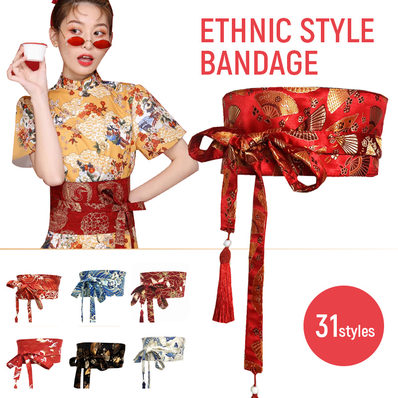 Ceinture Kimono traditionnelle japonaise pour femmes, Corset à pampilles, motif ondulé bleu, large ceinture Yukata grue Haori Obi, ceintures de taille asiatiques