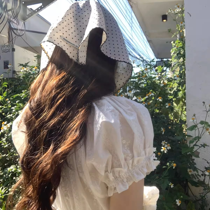 Foulard Bandana triangulaire à pois à volants, foulard en soie Ins coréen, mode Chic, accessoires pour cheveux pour femmes