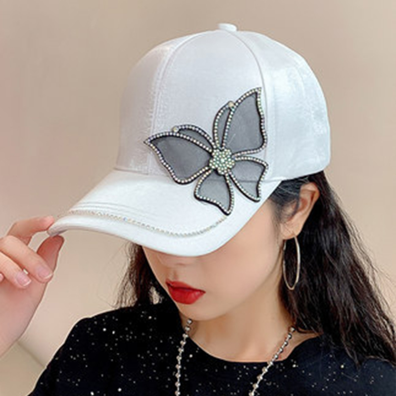 Casquette de Baseball pour femmes, strass papillon, Chic, mode féminine, chapeau à visière, soie brillante, Satin, queue de cheval, Bonnet, pare-soleil à Long bord