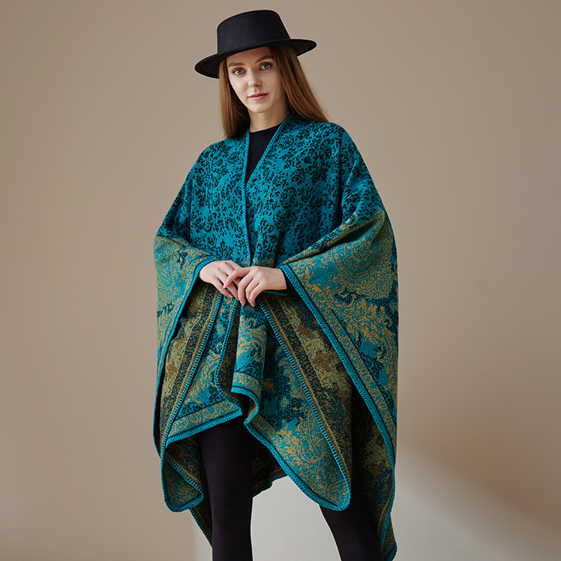 WeHello-Cashmere hiver chaud Ponchos et Capes pour femmes, châles et enveloppes féminins, Pashmina Floral, Capes Poncho femme dame