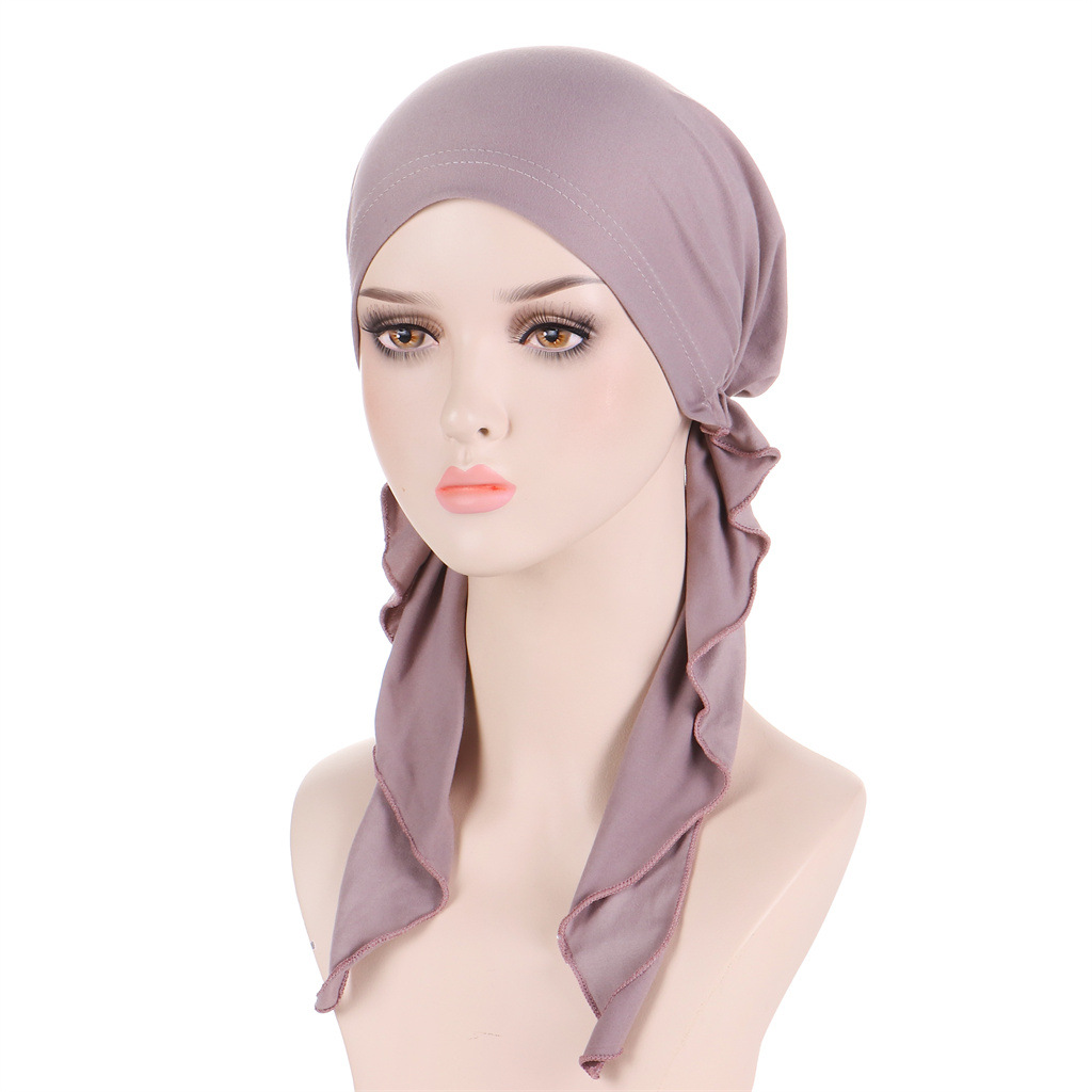 Couleur unie mode musulmane Hijabs Turban Bonnet longue queue bandeau élastique Hijab chapeaux respirant chimio casquette pour femmes filles