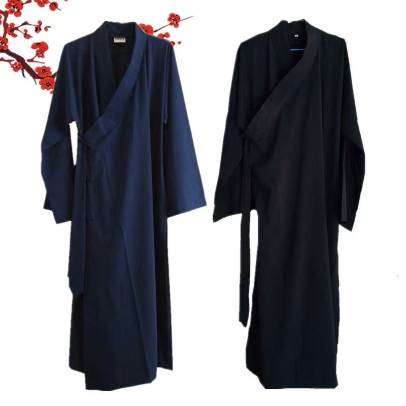 Vêtements taoïstes anciens pour hommes et femmes, col incliné fin, Costume traditionnel chinois Vintage Hanfu, longue Robe Dharma, vêtements Zen