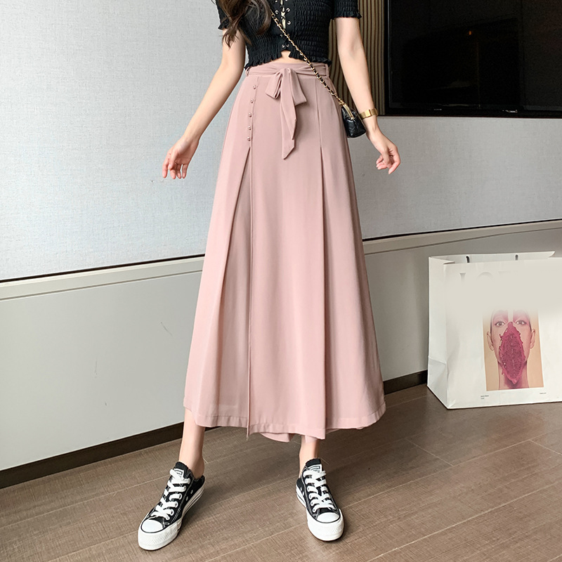Jupe plissée en mousseline de soie pour femmes, taille haute, décontractée, jambes larges, mode Streetwear, été