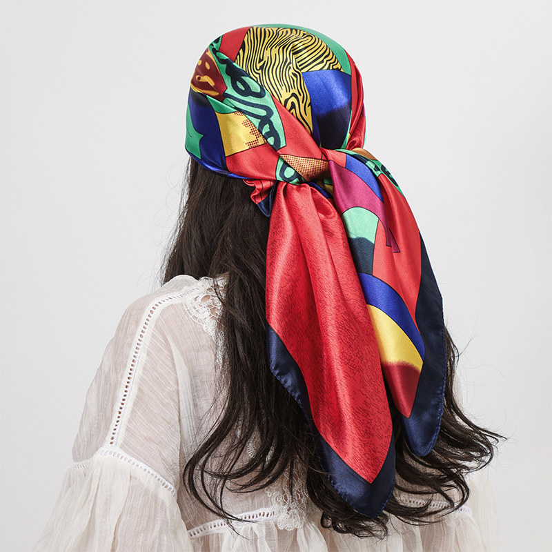 Foulard carré en Satin de soie pour femmes, imprimé floral, châle, mode, bandeau pour dames, bandes de cheveux, enveloppes, Hijab, Bandana, 90cm